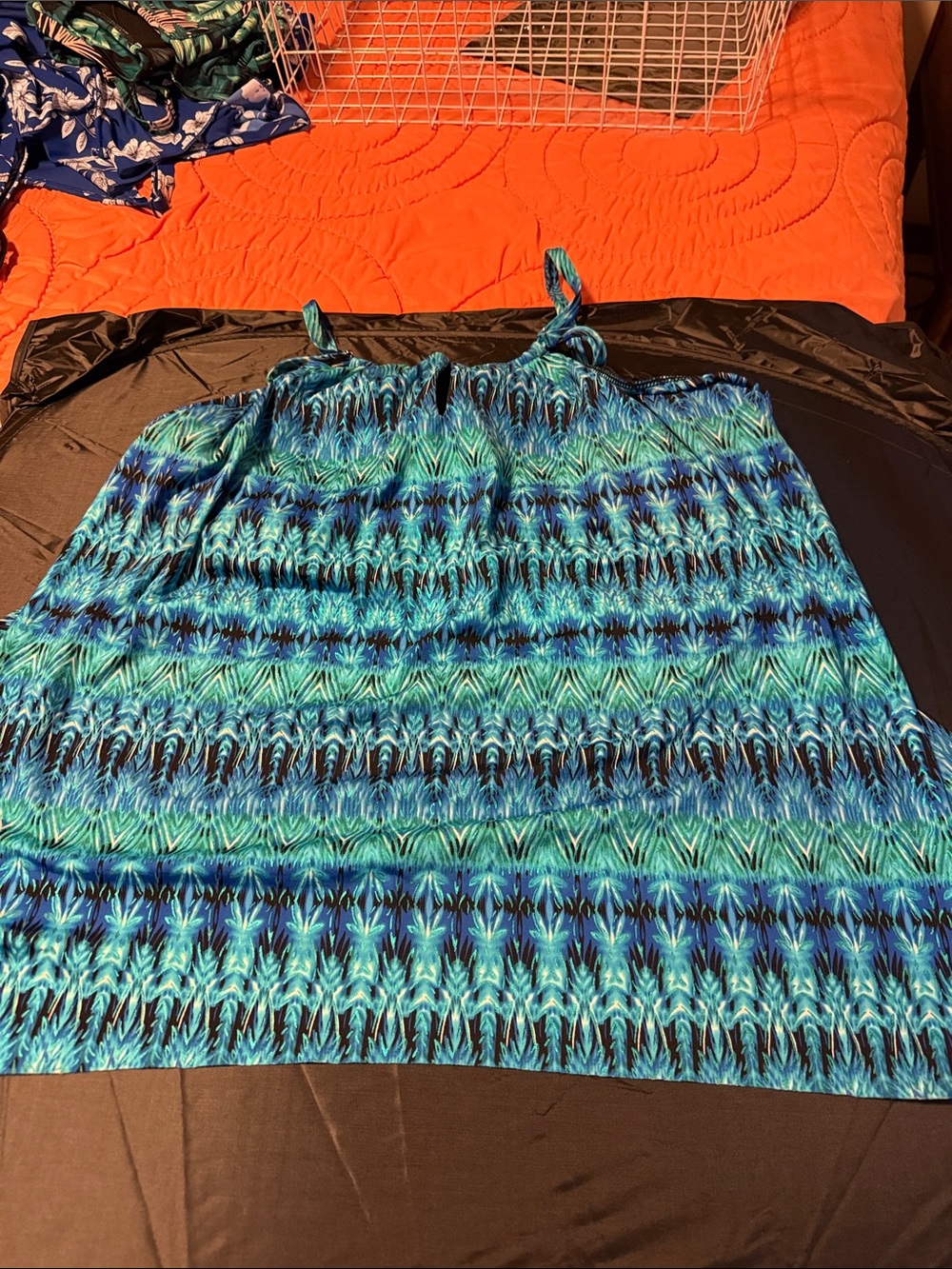 Miraclesuit Blue and Green Patterned Spaghetti-Strap underwire tankini Swim top